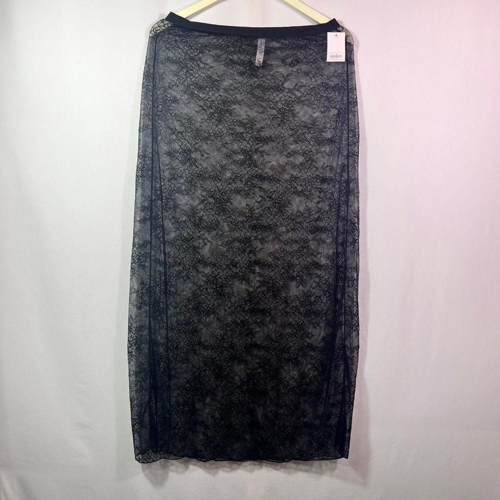 Auden Intimates Black Floral Lace Sheer Maxi Skirt Womens XL New NWT